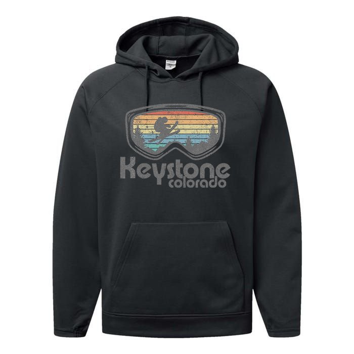 Keystone Colorado Ski Mountain Skiing Retro Vacation Gift Performance Fleece Hoodie