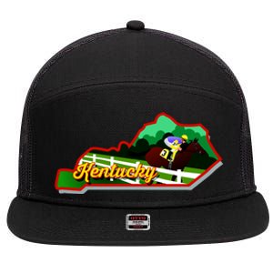 Kentucky Cartoon State Illustration 7 Panel Mesh Trucker Snapback Hat