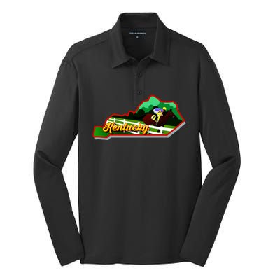 Kentucky Cartoon State Illustration Silk Touch Performance Long Sleeve Polo