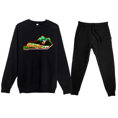 Kentucky Cartoon State Illustration Premium Crewneck Sweatsuit Set