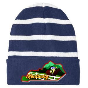 Kentucky Cartoon State Illustration Striped Beanie with Solid Band