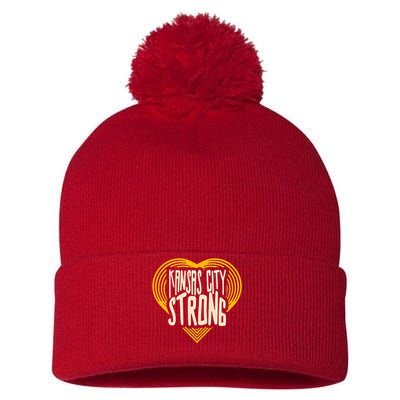 Kansas City Strong Heart Awareness Pom Pom 12in Knit Beanie