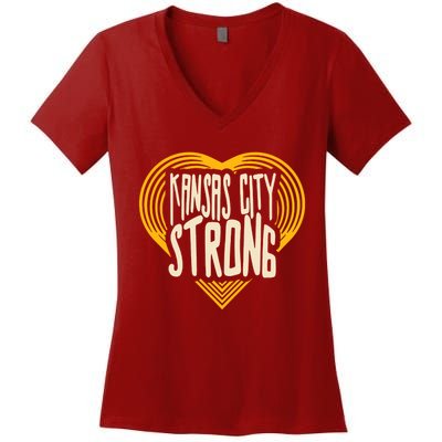 Kansas City Strong Heart Awareness Women's V-Neck T-Shirt