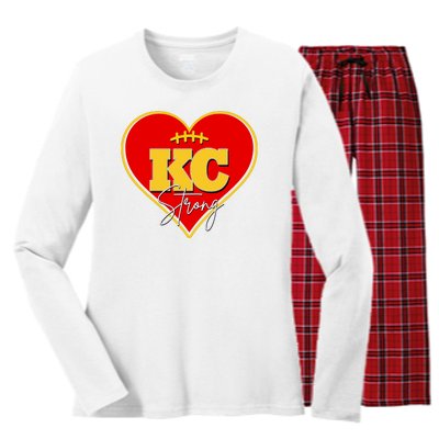 Kansas City Strong Football Heart Awareness Women's Long Sleeve Flannel Pajama Set 