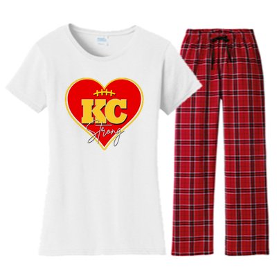 Kansas City Strong Football Heart Awareness Women's Flannel Pajama Set