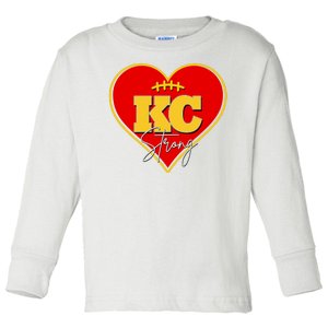 Kansas City Strong Football Heart Awareness Toddler Long Sleeve Shirt