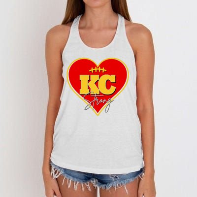 Kansas City Strong Football Heart Awareness Women's Knotted Racerback Tank