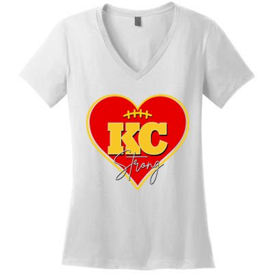 Kansas City Strong Football Heart Awareness Women's V-Neck T-Shirt