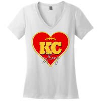 Kansas City Strong Football Heart Awareness Women's V-Neck T-Shirt