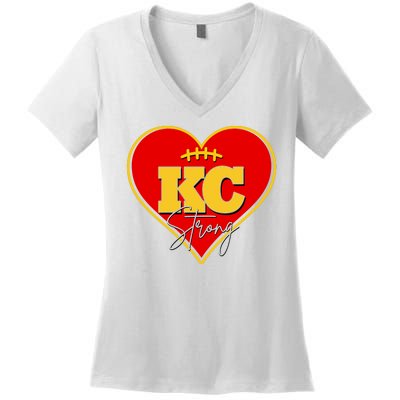 Kansas City Strong Football Heart Awareness Women's V-Neck T-Shirt