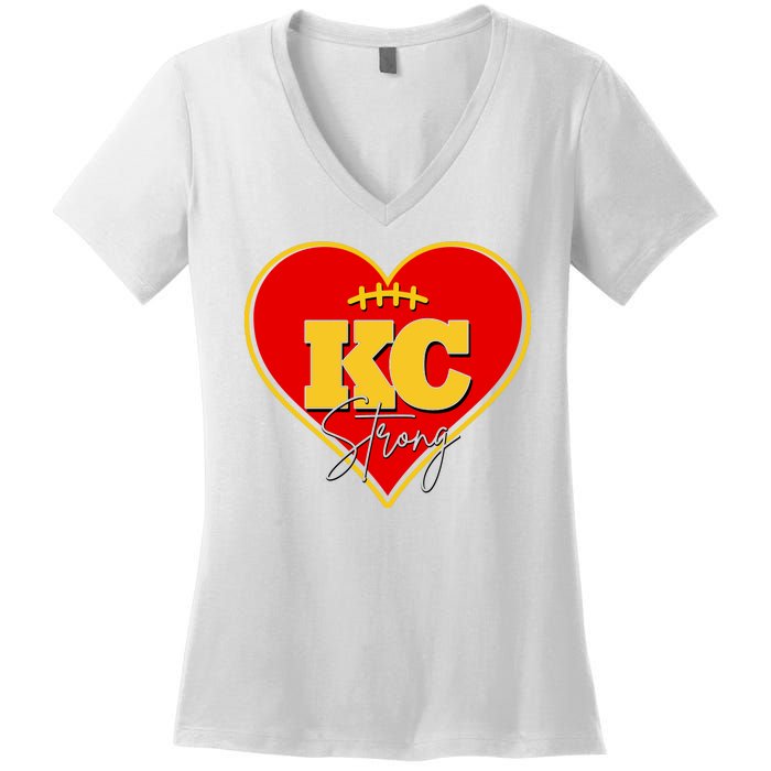 Kansas City Strong Football Heart Awareness Women's V-Neck T-Shirt