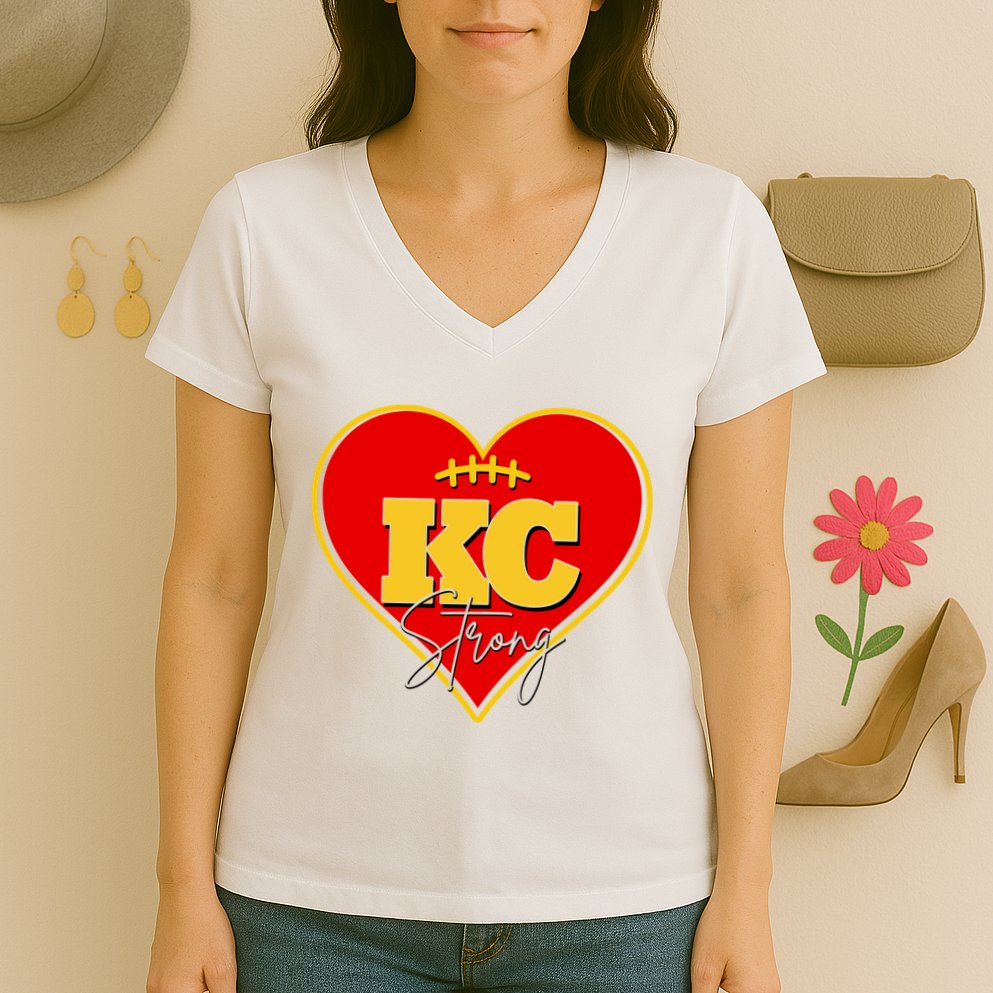 Kansas City Strong Football Heart Awareness Women's V-Neck T-Shirt
