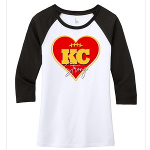 Kansas City Strong Football Heart Awareness Women's Tri-Blend 3/4-Sleeve Raglan Shirt