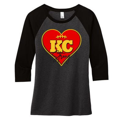 Kansas City Strong Football Heart Awareness Women's Tri-Blend 3/4-Sleeve Raglan Shirt