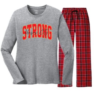 Kansas City Strong Football Awareness Women's Long Sleeve Flannel Pajama Set 