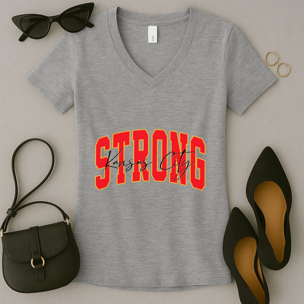 Kansas City Strong Football Awareness Women's V-Neck T-Shirt