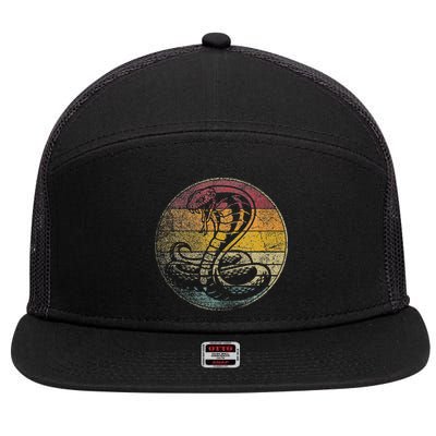 King Cobra Snake Sun Retro Vintage Reptile 80s Gift 7 Panel Mesh Trucker Snapback Hat