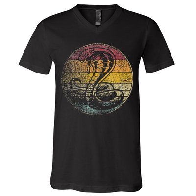 King Cobra Snake Sun Retro Vintage Reptile 80s Gift V-Neck T-Shirt