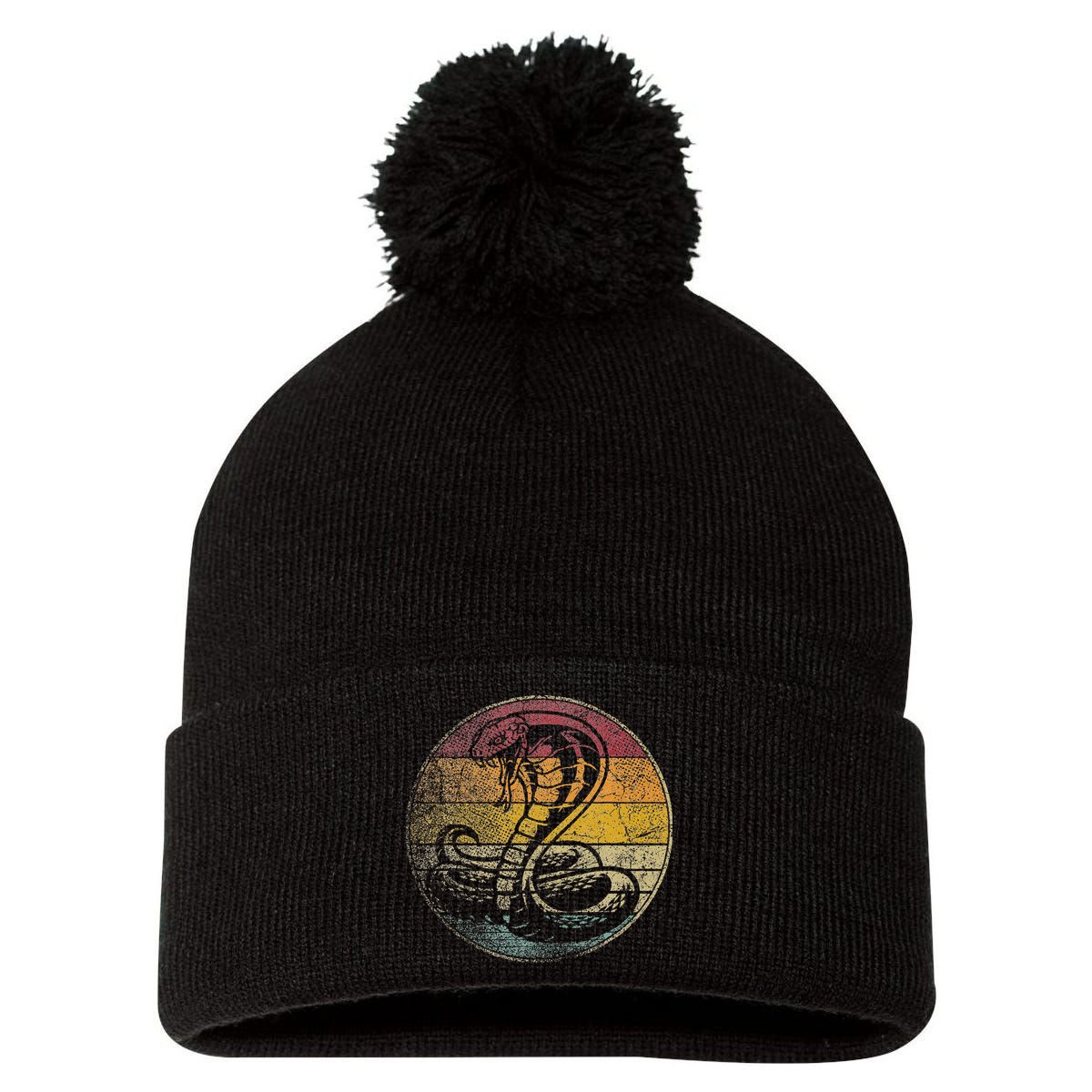 King Cobra Snake Sun Retro Vintage Reptile 80s Gift Pom Pom 12in Knit Beanie