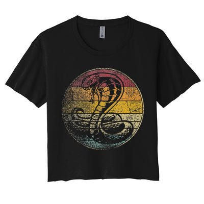 King Cobra Snake Sun Retro Vintage Reptile 80s Gift Women's Crop Top Tee