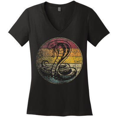 King Cobra Snake Sun Retro Vintage Reptile 80s Gift Women's V-Neck T-Shirt