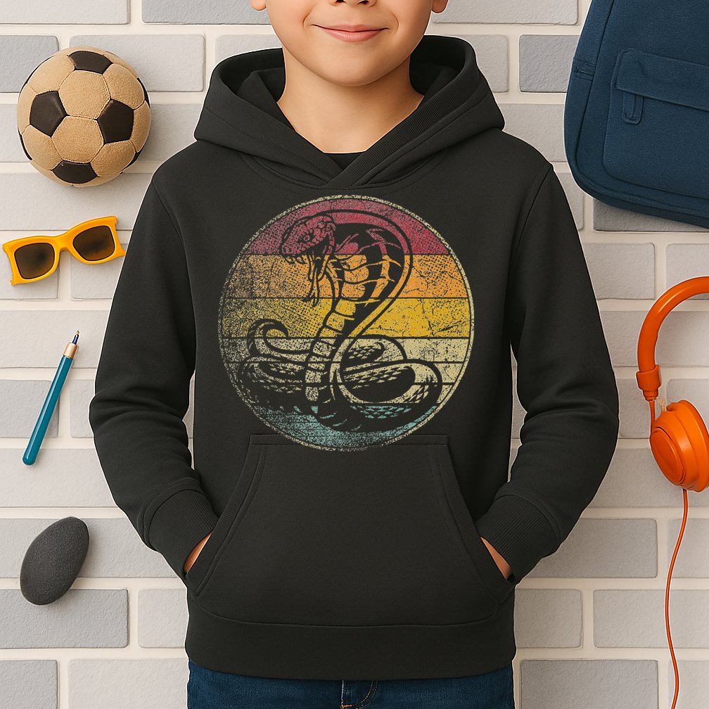 King Cobra Snake Sun Retro Vintage Reptile 80s Gift Kids Hoodie
