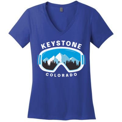 Keystone Colorado Ski Snowboard Goggles Snow Mountain Funny Gift Women's V-Neck T-Shirt