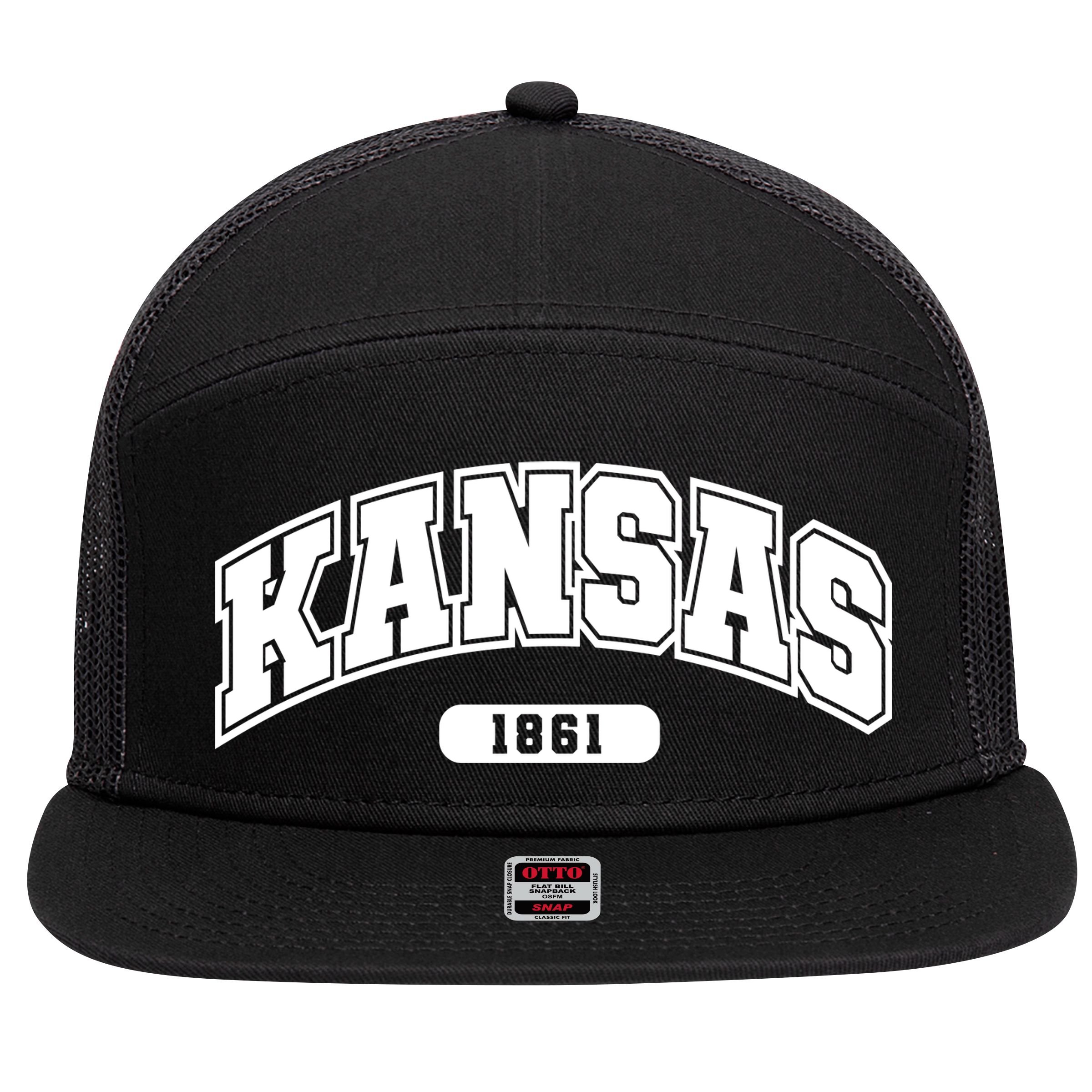 Kansas Collegiate Style 1861 7 Panel Mesh Trucker Snapback Hat
