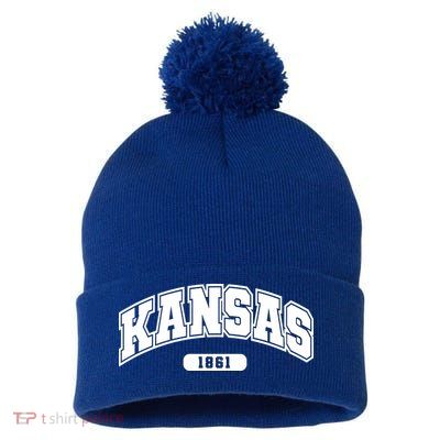 Kansas Collegiate Style 1861 Pom Pom 12in Knit Beanie
