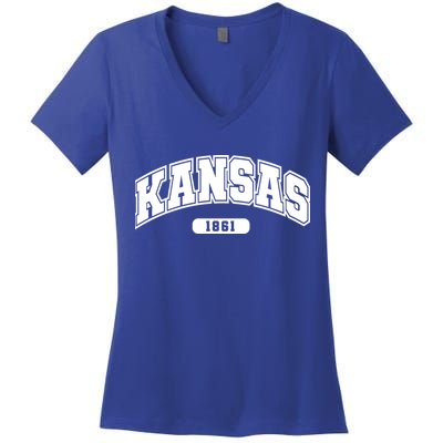 Kansas Collegiate Style 1861 Women's V-Neck T-Shirt