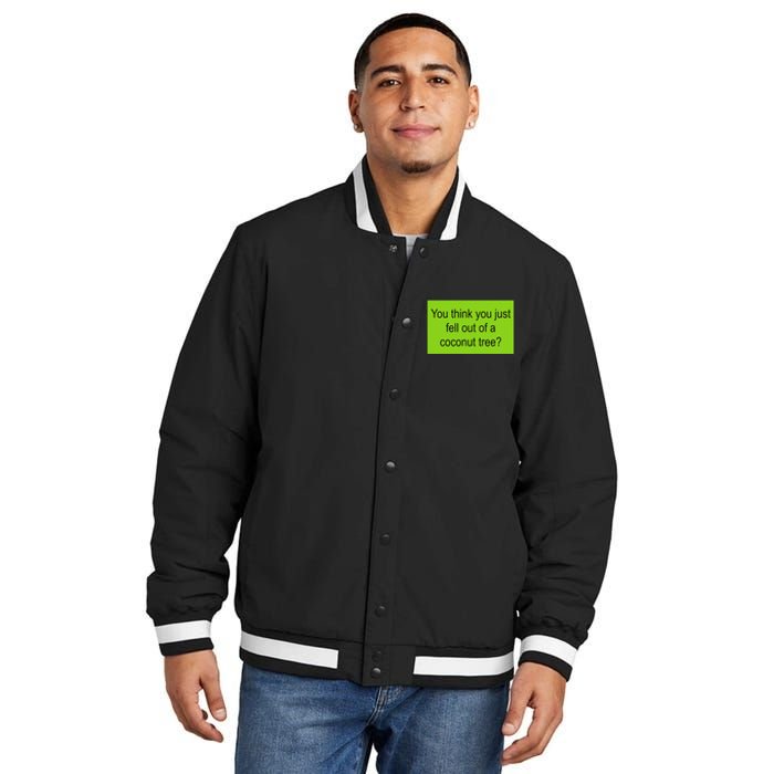 Kamala Coconut Tree Brat Green Meme Trend Gen Z Insulated Varsity Jacket