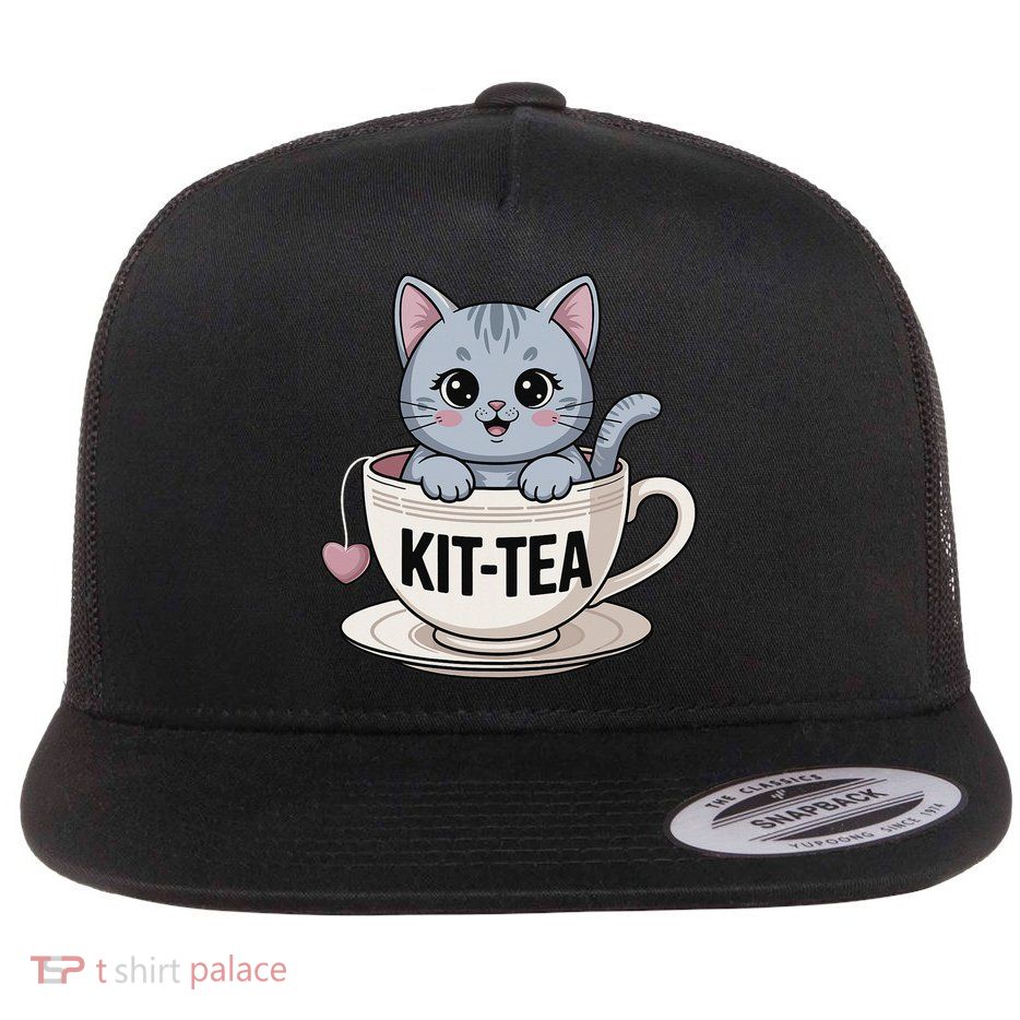 Kit-tea Cat Tea Flat Bill Trucker Hat