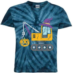 Kids Crane Truck Pumpkin Baby Boy Halloween Kids Kids Tie-Dye T-Shirt