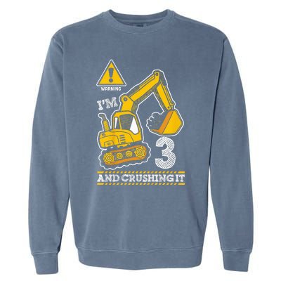 Kids Construction Truck 3rd Birthday 3 Years Old Digger Builder Garment-Dyed Sweatshirt