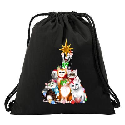 Kittens Christmas Tree Drawstring Bag