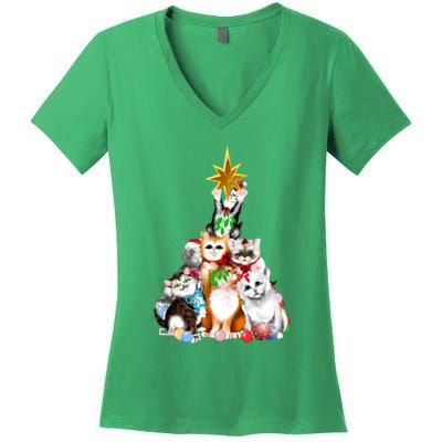 Kittens Christmas Tree Women's V-Neck T-Shirt