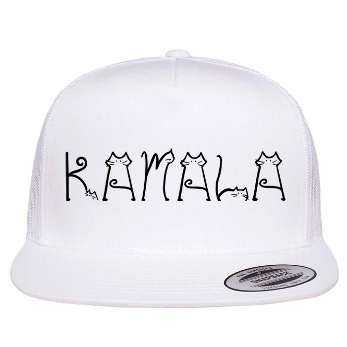 Kamala Cat Typography Alphabet Cats For Kamala Harris 2024 Flat Bill Trucker Hat