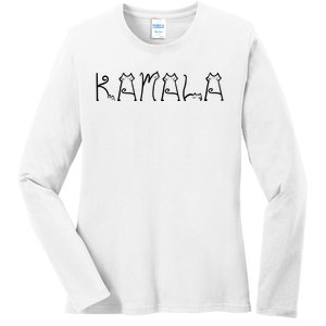 Kamala Cat Typography Alphabet Cats For Kamala Harris 2024 Ladies Long Sleeve Shirt