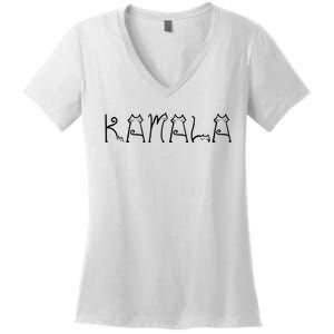 Kamala Cat Typography Alphabet Cats For Kamala Harris 2024 Women's V-Neck T-Shirt