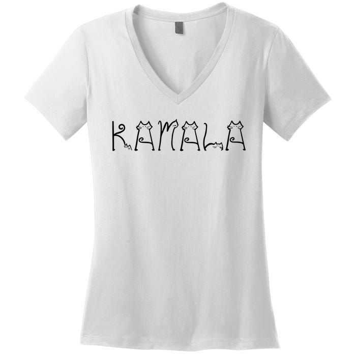 Kamala Cat Typography Alphabet Cats For Kamala Harris 2024 Women's V-Neck T-Shirt