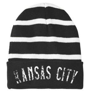 Kansas City Text Apparel Striped Beanie with Solid Band