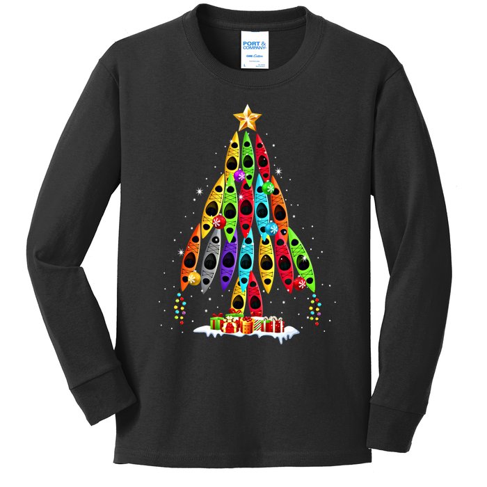 Kayak Christmas Tree Decor Xmas Kayaking For Kayaker Cool Gift Kids Long Sleeve Shirt