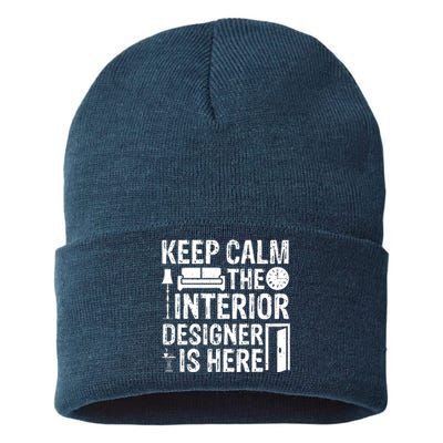 Keep Calm The Interior Designer Is Here Cute Interior Designer Typography Sustainable Knit Beanie