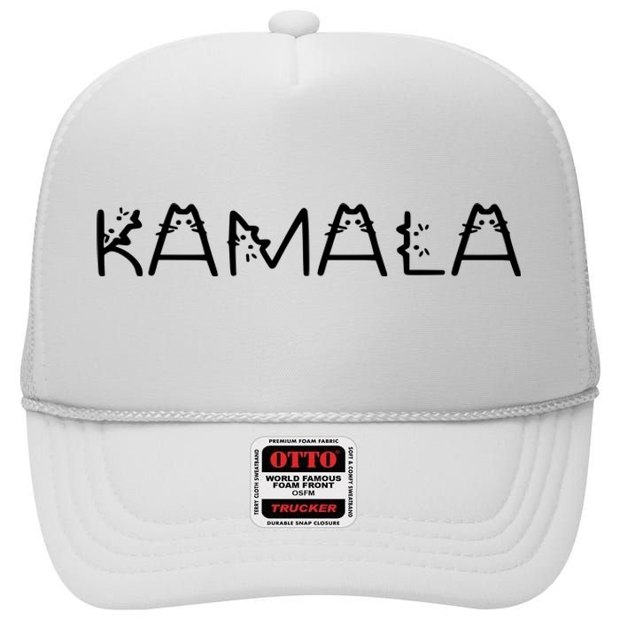 Kamala Cat Typography Alphabet Cats For Kamala Harris 2024 High Crown Mesh Back Trucker Hat