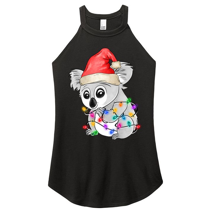 Koala Christmas Tree Light Tangled Pajama Xmas Graphic Great Gift Women's Perfect Tri Rocker Tank