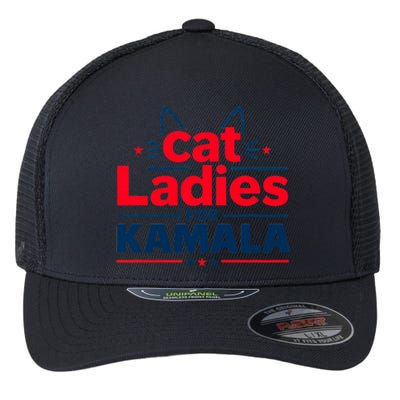 Kamala Cat Typography Funny Cat Ladies For Kamala Cat Lettering Positive Funny Flexfit Unipanel Trucker Cap