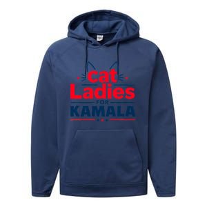 Kamala Cat Typography Funny Cat Ladies For Kamala Cat Lettering Positive Funny Performance Fleece Hoodie