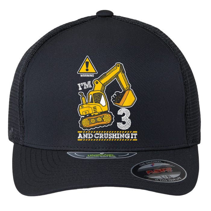 Kids Construction Truck 3rd Birthday 3 Years Old Digger Builder Flexfit Unipanel Trucker Cap