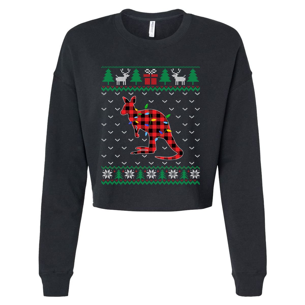 Kangaroo Christmas Tree Lights Decoration Xmas Sweater Ugly Cool Gift Cropped Pullover Crew