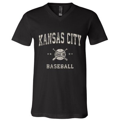 Kansas City Vintage Baseball Throwback Retro Design V-Neck T-Shirt
